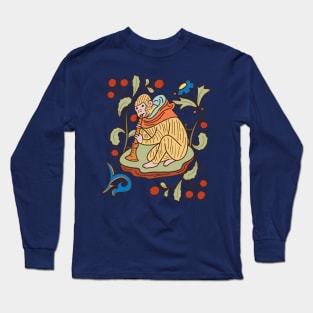 Cute Medieval Monkey Playing the Trumpet Colorful Drawing Long Sleeve T-Shirt